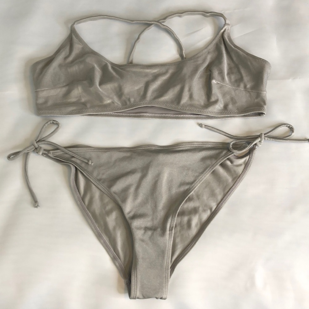 Missguided Swimwear Silver Crisscross Strap bikini bottom lace up Size 12